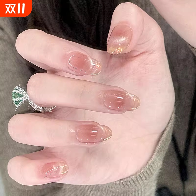 冰透猫眼手工穿戴甲腮橘金秋显白2025新款高级感美甲贴可拆卸