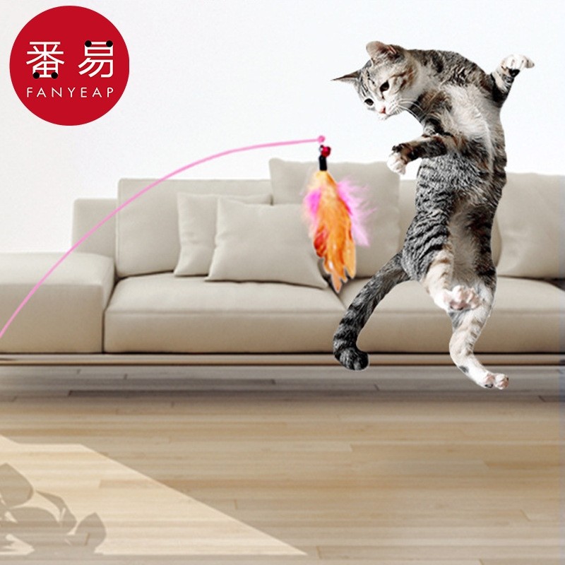 逗猫棒AB1sn0-猫咪解闷自嗨长杆铃铛羽毛幼猫耐咬逗猫玩具用品