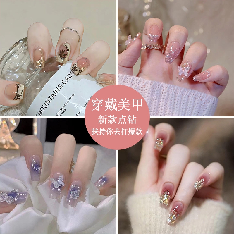 穿戴式高级美甲甲片蝴蝶结假指甲贴片手工穿戴甲批新款芭蕾舞法式
