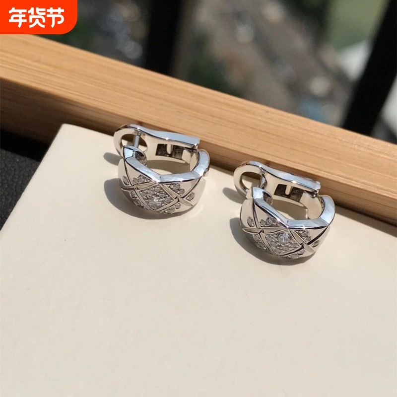 轻奢高级感v金18K玫瑰金耳环女coco耳钉小香风菱格纹耳饰金色黄金,饰品/流行首饰/时尚饰品新,耳钉,淘宝优惠券,粉丝福利购,淘宝优惠卷