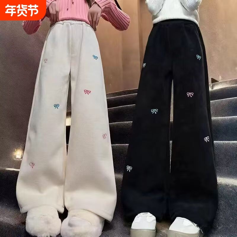 女童蝴蝶结刺绣阔腿裤春秋新款中大童女孩直筒休闲裤儿童秋装长裤,童装/婴儿装/亲子装,裤子,淘宝优惠券,粉丝福利购,淘宝优惠卷