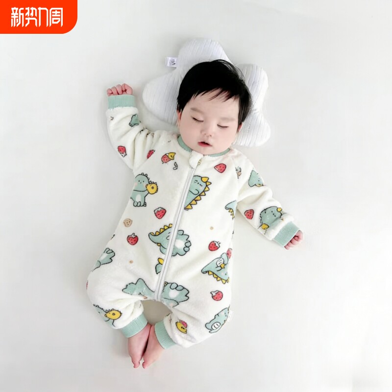 婴幼儿法兰绒连体睡衣新款可爱卡通风单层双面绒爬服居家新生婴儿