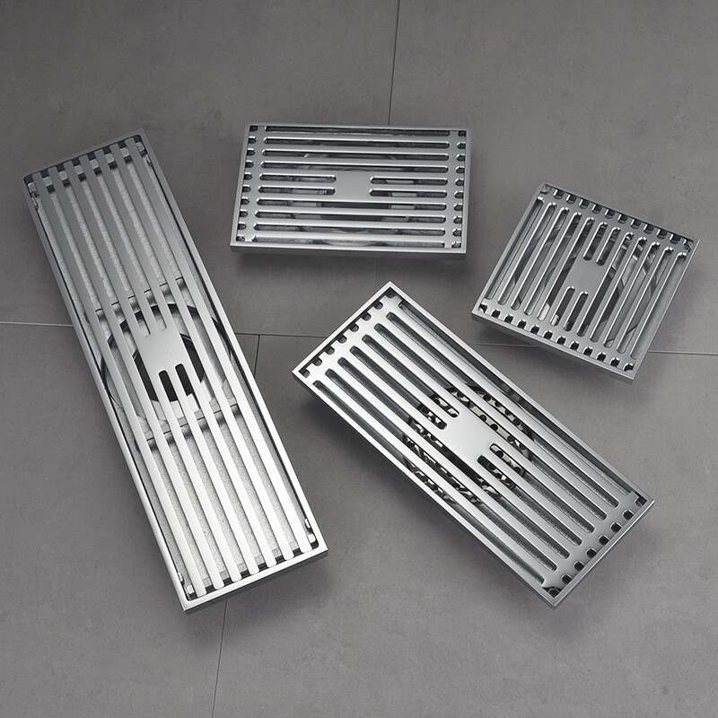 全铜防臭地漏拉丝长方形淋浴房卫生间50管方形黑色洗衣机三通下水