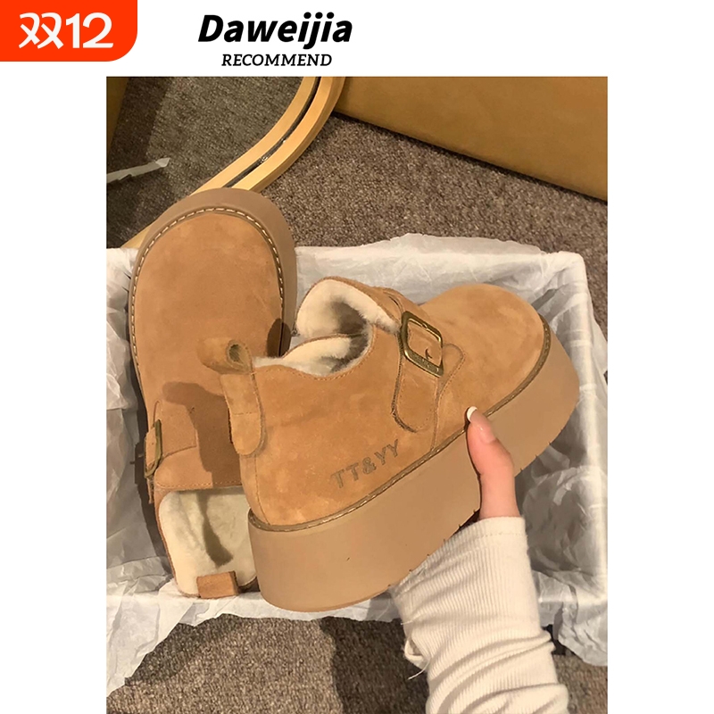 加绒厚底全包勃肯鞋女鞋子2025新款冬季复古乐福鞋棉鞋保暖雪地靴