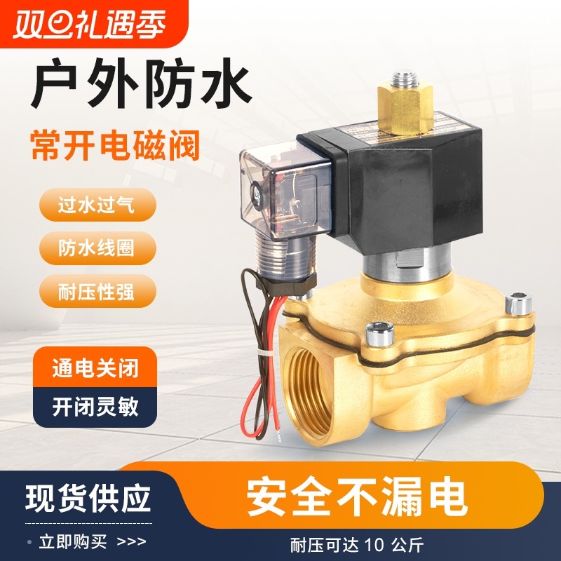 常开电磁阀水阀AC220v24V户外防水断电打开电子自动控制开关
