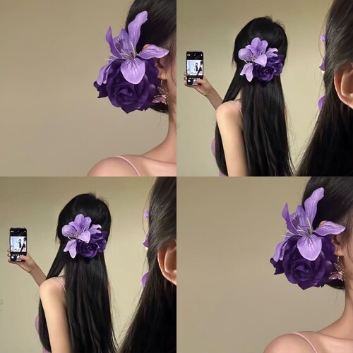 紫霞仙子 韵味紫色玫瑰花发夹女氛围感仿真花侧边夹头花发卡发饰