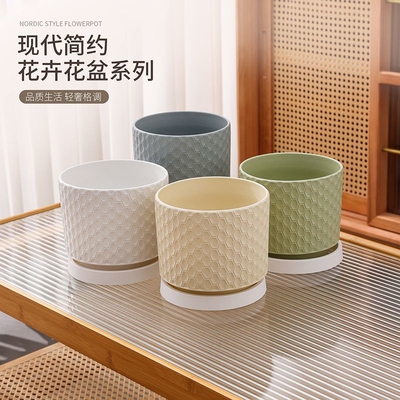陶瓷大号花盆带托盘|千人加购