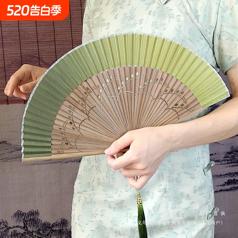 新中式旗袍折扇中国风女扇渐变色汉服扇子夏季便携折叠古风小扇子