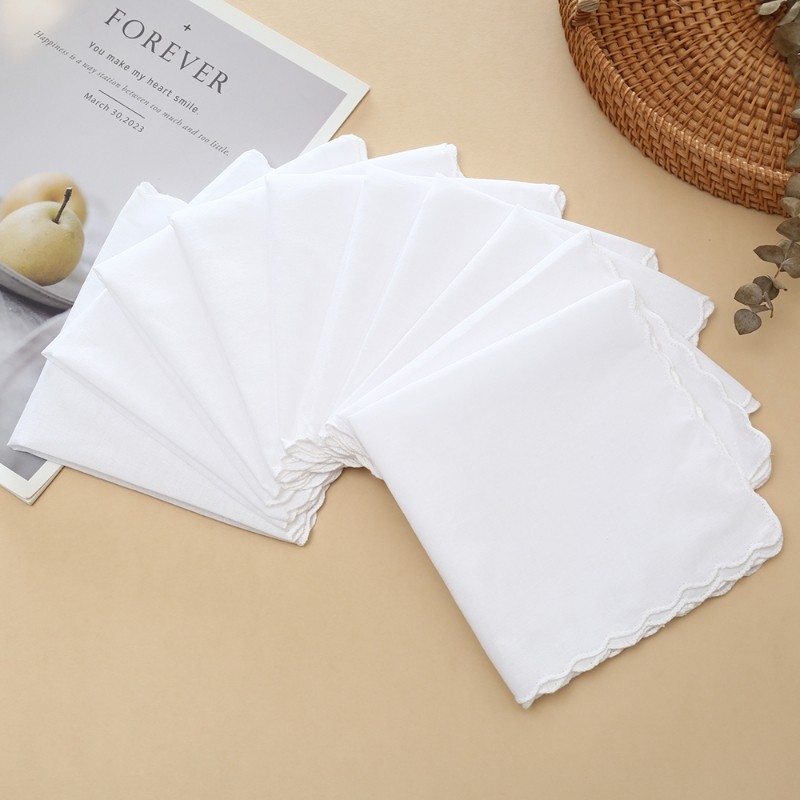 30cm男女纯棉手帕老式粗面薄款吸水擦汗手绢牙边刺绣印花手巾方巾