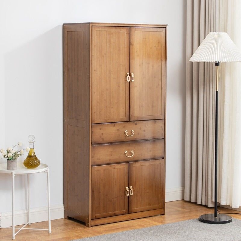 a衣服收纳柜田园风带抽储物柜棉被衣橱楠竹简易小衣柜卧室多层家