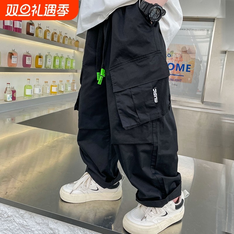 男童工装裤春季帅气直筒长裤2025新款大童夏装街舞裤子宽松潮阔腿