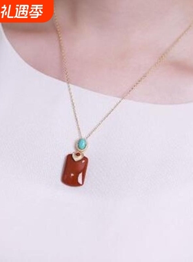 新款玛瑙无事牌吊坠S925银磨砂镶嵌优质满色满肉南红吊坠项链