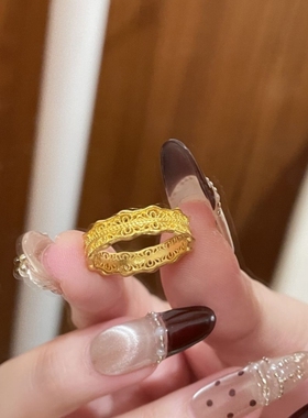 法式金色小裙边戒指女款小众设计波浪镂空指环时尚轻奢高级感手饰