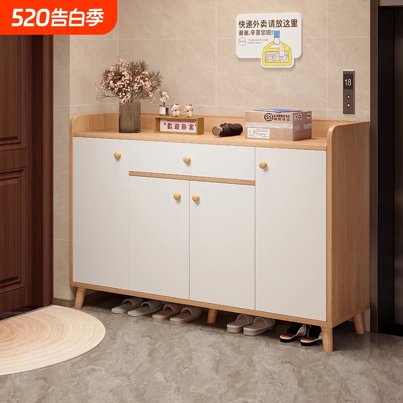 实木鞋柜家用入户门2026玄关储物收纳柜一体靠墙鞋架室内白色圆角