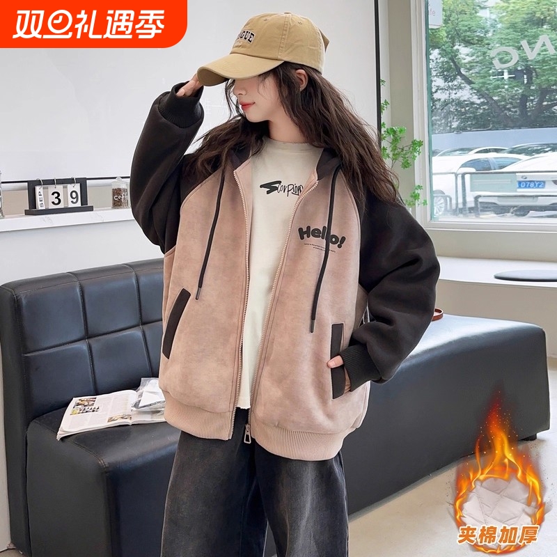 女童外套秋冬款2025新款儿童加绒加厚卫衣秋季保暖棒球服红色夹棉