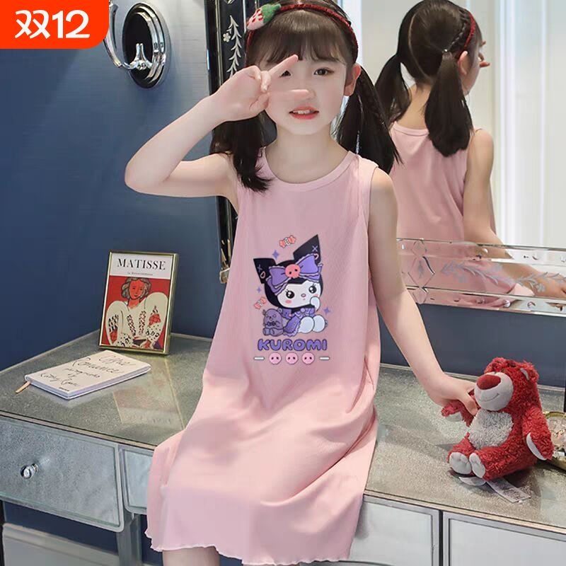2025新款女孩冰丝莫代尔女童夏季背心裙卡通睡衣裙母女亲子家居服