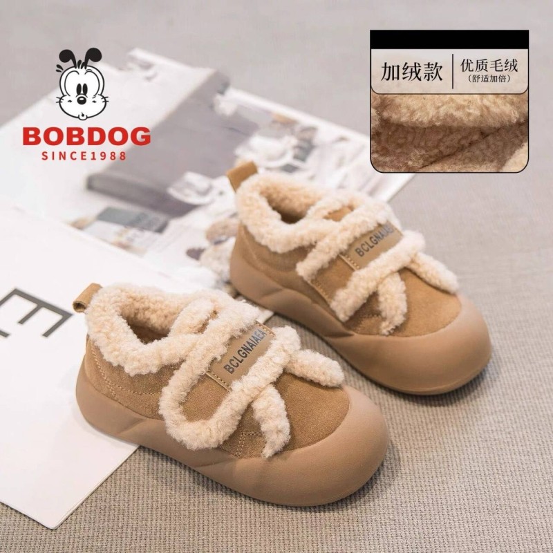 巴布豆女童棉鞋加绒加厚面包儿童毛毛鞋2025冬季新款宝宝鞋子软底