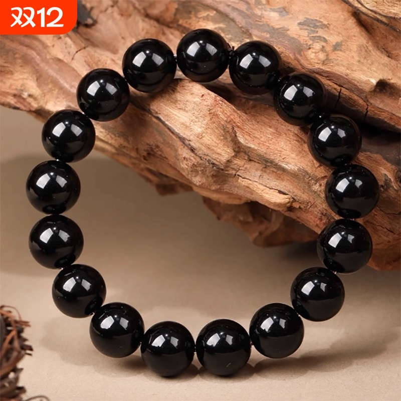 正品天然黑曜石手串女士乌金招财转运手链黑色盘玩串珠男女款礼物