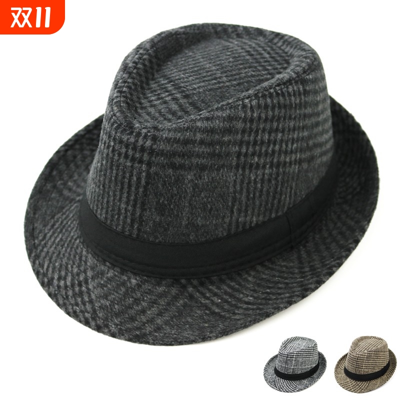 礼帽男女通用春秋季爵士帽时尚英伦格纹礼帽复古绅士帽格子小礼帽
