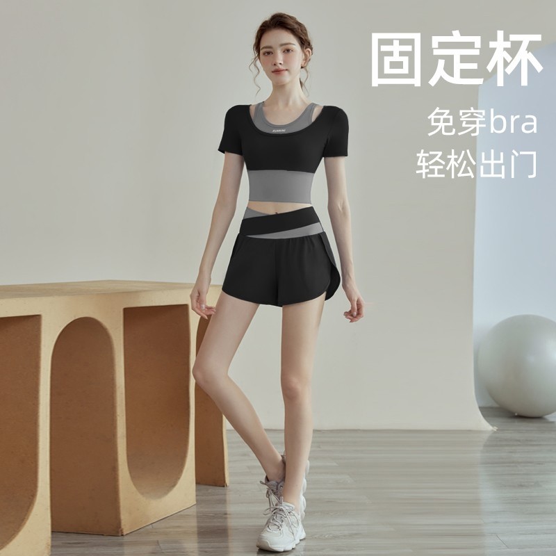 健身服女2025夏季新款普拉提晨跑步大码健身套装运动上衣速干瑜伽