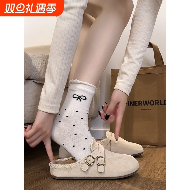 爆款复古白色厚底半拖勃肯鞋女2025新款秋季配裙子百搭软底包头拖