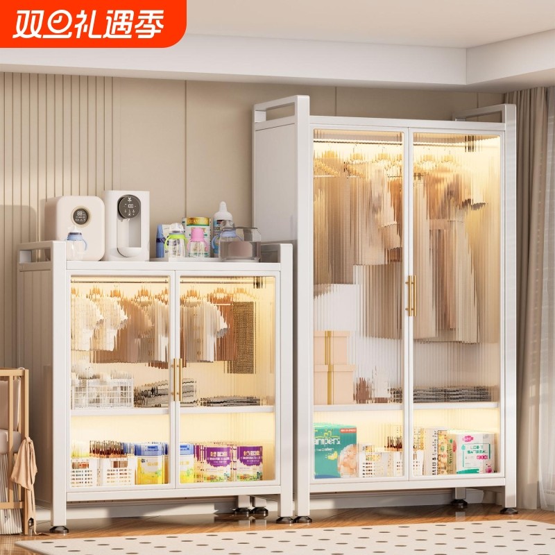 家用钢制儿童衣柜卧室全封闭防尘收纳柜子出租房用货架式简易衣橱