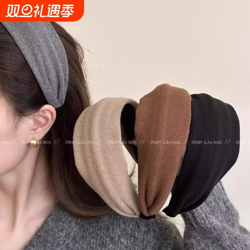 日常外戴宽边发卡发箍女2025新款秋冬高颅顶灰色发带红色头箍头饰