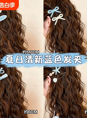 蓝色发夹女孩2026新款高端侧边夹前额刘海一字夹发卡头饰蝴蝶结夏