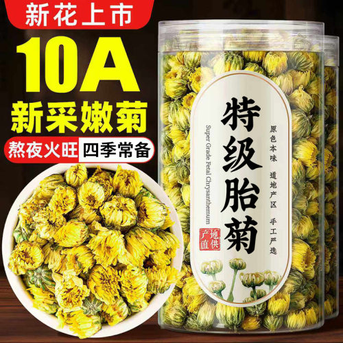 特级桐乡胎菊菊花茶去火清热杭白菊花茶旗舰店养生花瓣罐装冲泡