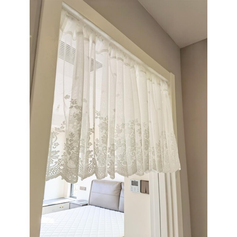 纱帘纱帘白色蕾丝田园美式半帘小窗帘飘窗帘短门帘门帘隔断窗免打