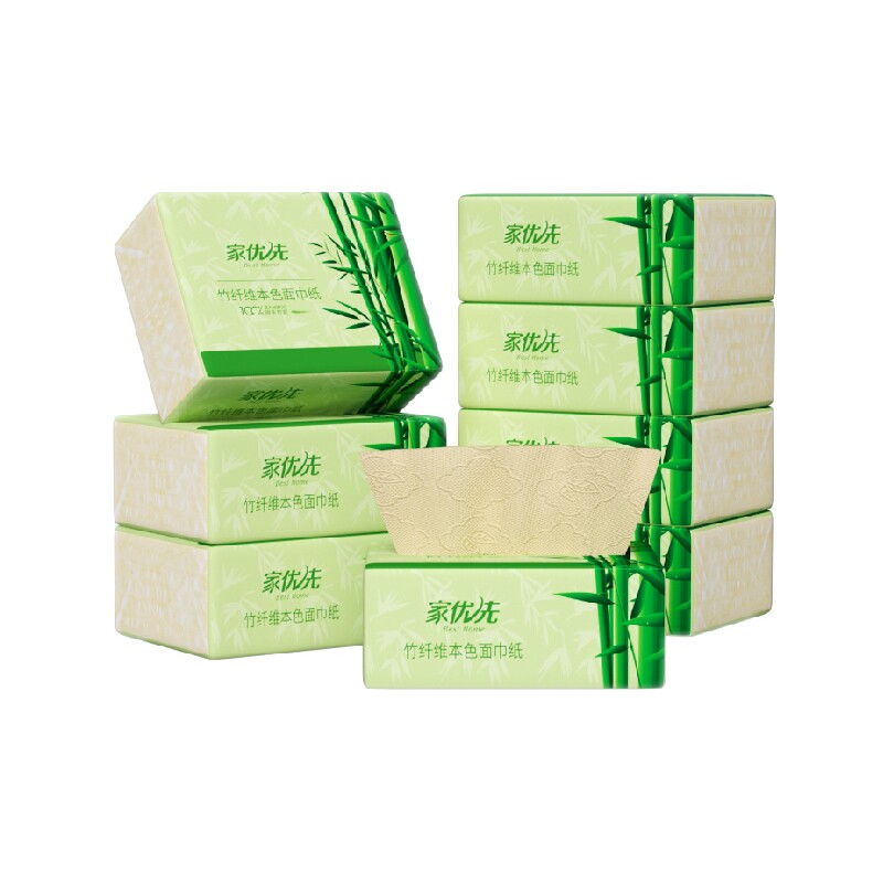 家优先4D压花本色抽纸（绿竹）4层240张*8包