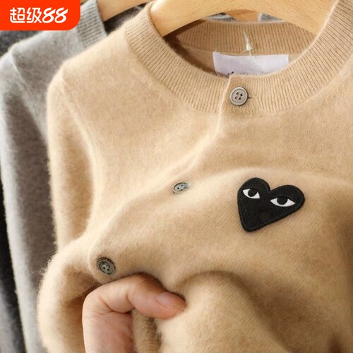 100%纯羊毛刺绣开衫外套亲子针织衫春秋款羊绒毛衣红色蓝色黑色