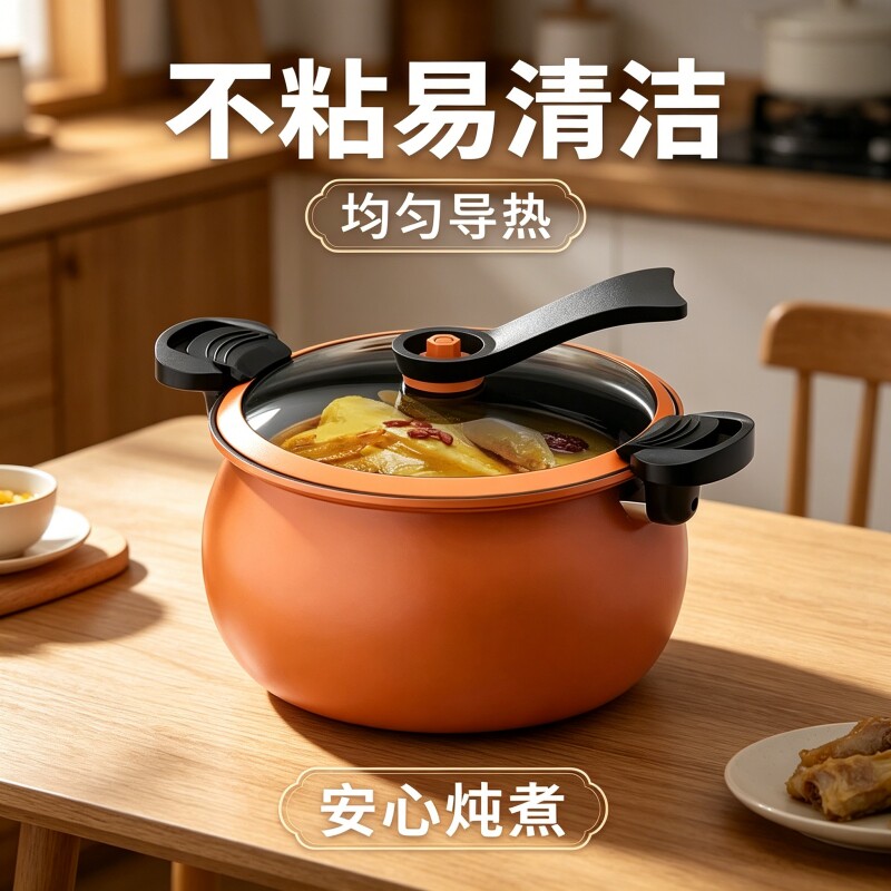 新款麦饭石微压锅家用压力锅多功能不粘锅煲汤锅料理锅南瓜锅把手