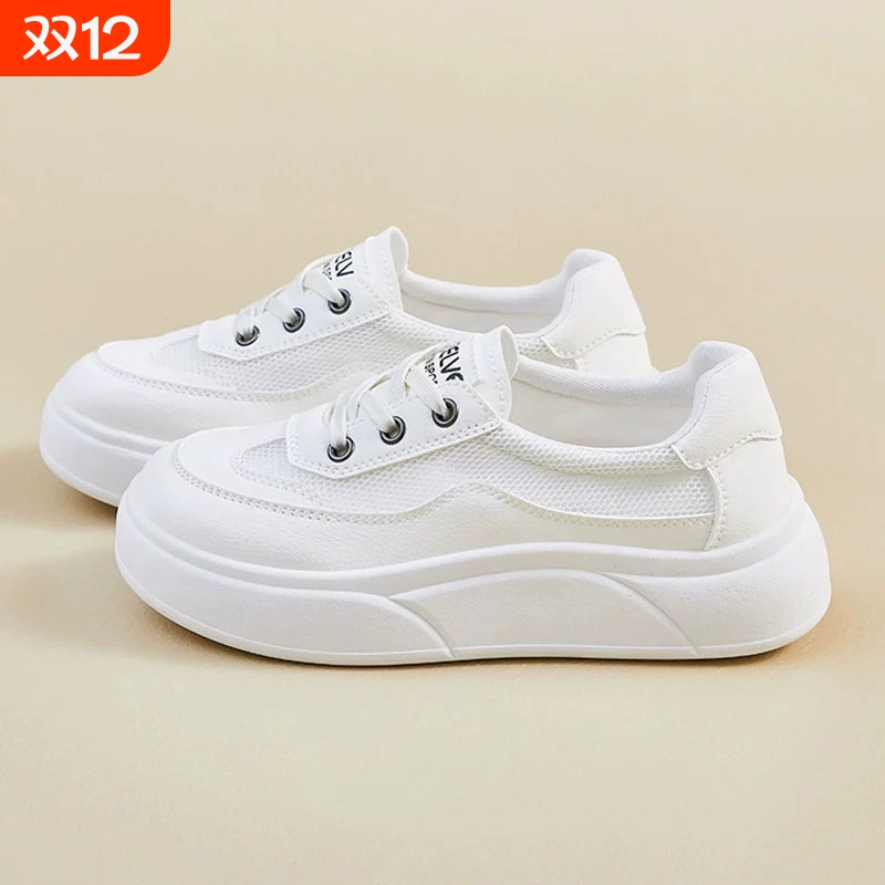 品牌断码网面透气小白鞋女2025年新款夏季松糕厚底爆款薄款休闲运