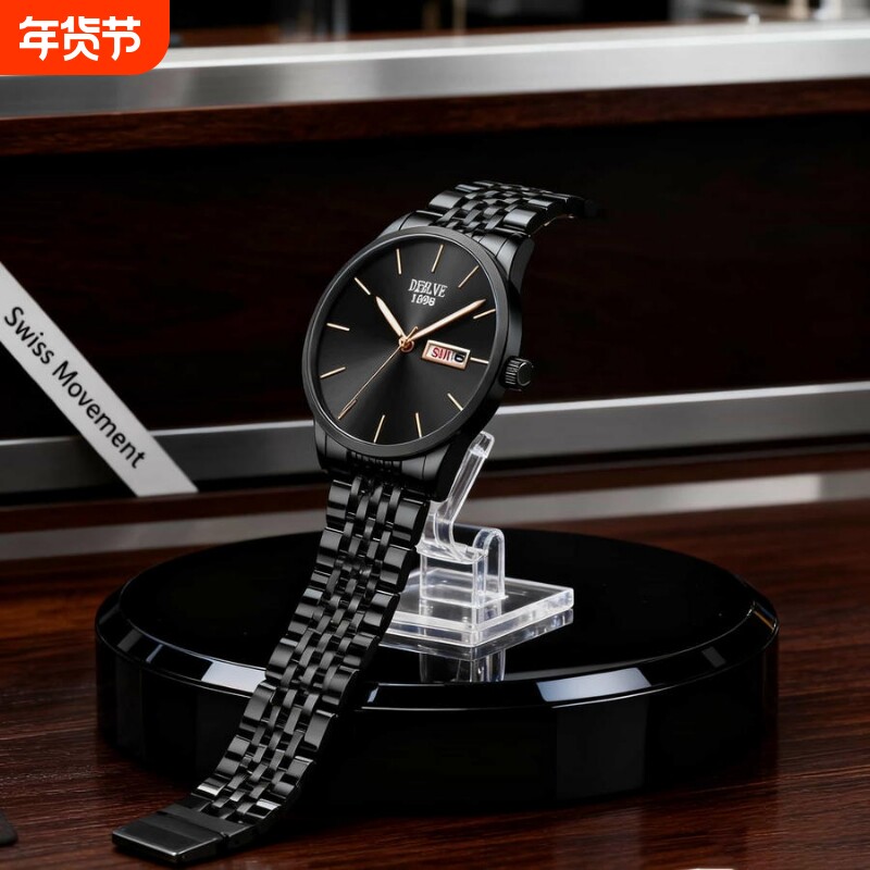 男款手表全自动非机械表钢带商务防水石英腕表高级感男士正品名牌