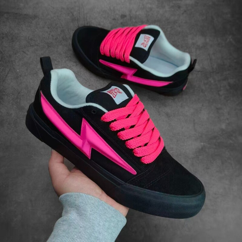 黑粉玫红色低帮个性美式街头板鞋闪电鞋胖胖面包鞋情侣时尚休闲鞋
