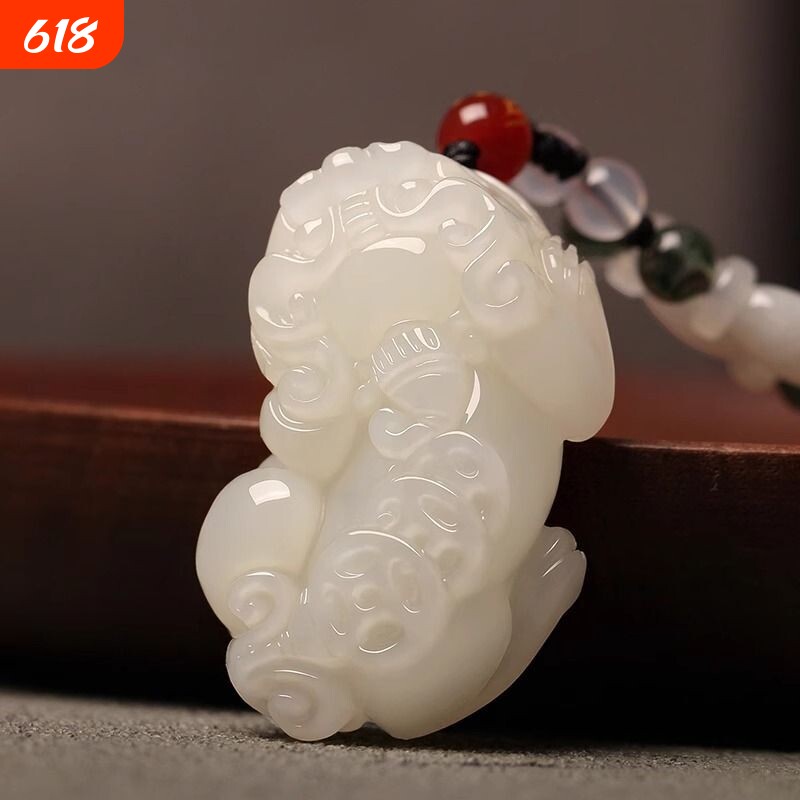 正品新疆白玉貔貅吊坠男女士方解石玉坠招财转运项链情挂件玉佩礼
