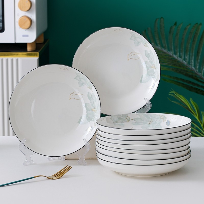 陶瓷碗家用菜盘轻奢餐具组合碗盘加厚碗碟套装食品级高温釉下彩