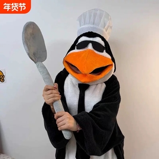 搞怪企鹅连体睡衣珊瑚绒学生情侣秋冬加绒加厚保暖亲子家居服可爱