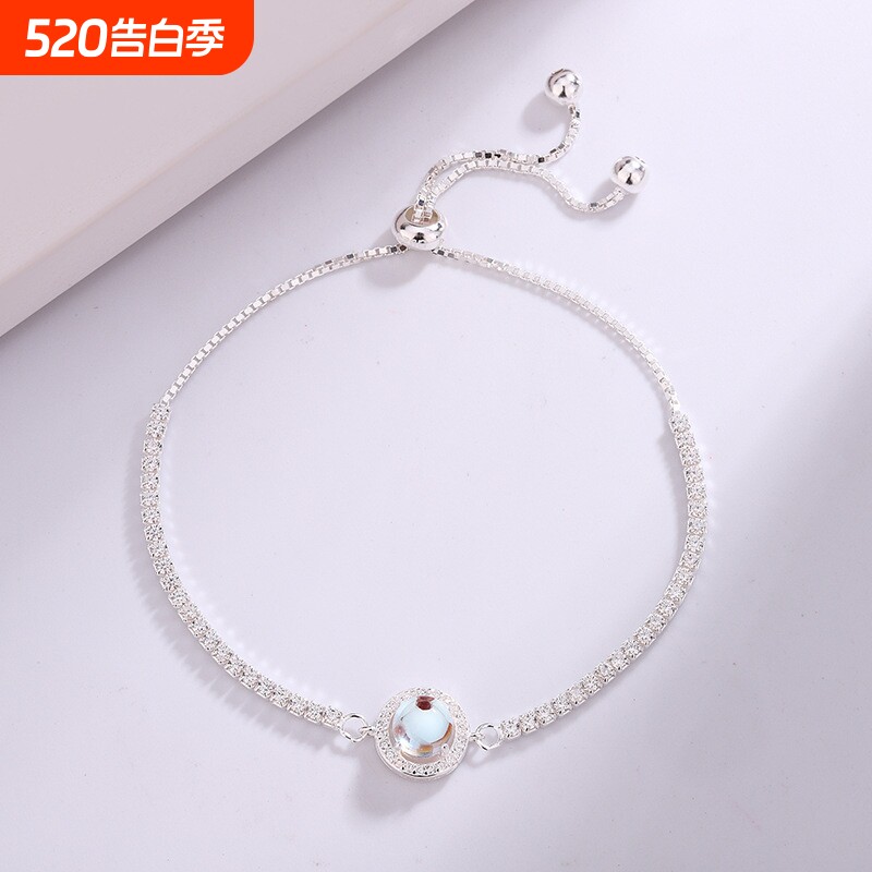 s925纯银锆石手链女水晶时尚满钻个性可收缩抽拉欧美外贸手饰批发