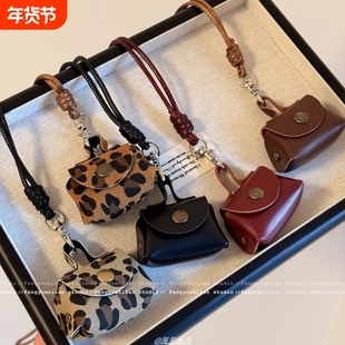 包藏心动 复古豹纹皮质零钱包项链女长款毛衣链收纳包包挂脖配饰