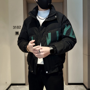 高级感羽绒棉服男冬季潮牌痞帅工装棉衣2025新款男士冬装短款黑色