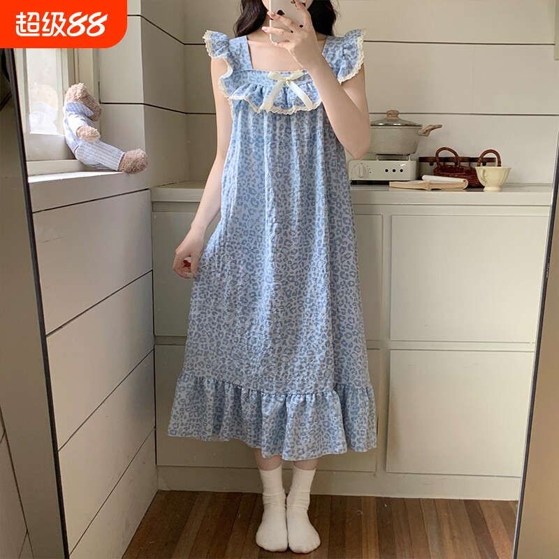 2026新款小飞袖睡裙女款夏季棉绸短袖带胸垫豹纹家居服睡衣薄款