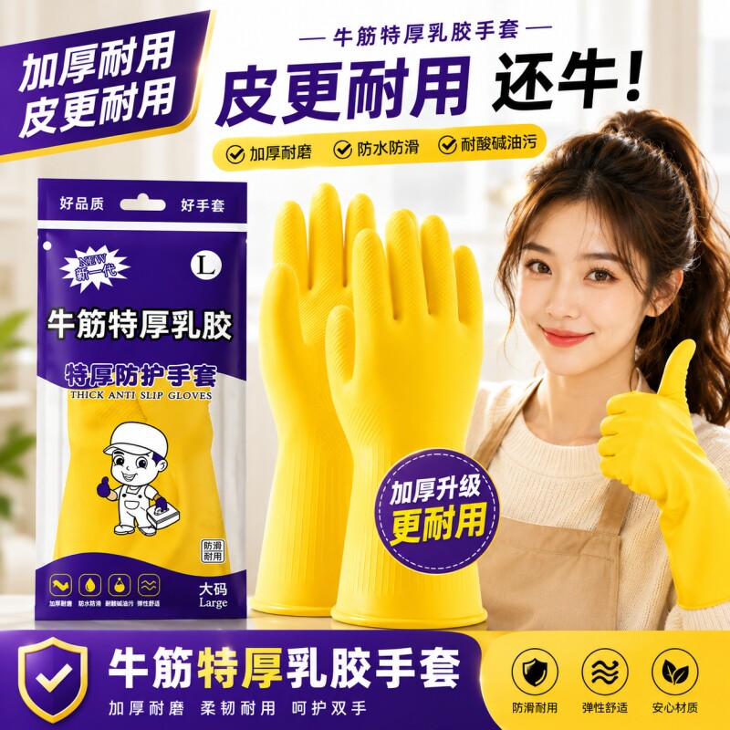 加厚牛津手套橡胶皮手套耐用洗衣服厨房耐磨家务冬季洗碗洗菜打扫