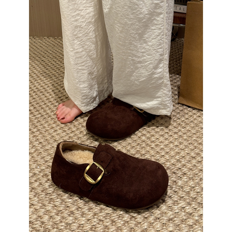 贾不假勃肯鞋女款2025新款秋冬季爆款全包毛绒厚底加绒保暖棉鞋子