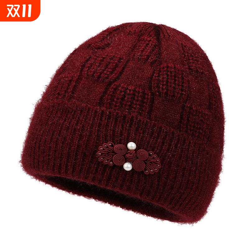 冬款保暖妈妈加厚针织中老年老人帽子女帽奶奶冬天毛线帽百搭棉帽