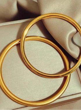 光面古法素圈沙金仿金手镯女黄金色金镯子手环不掉色古法结婚首饰