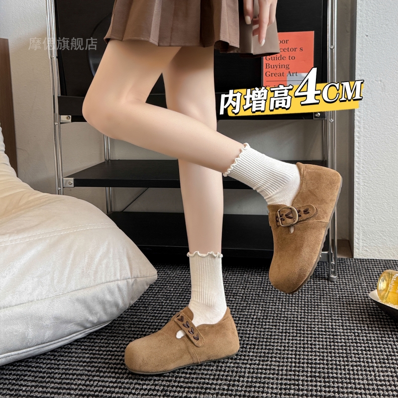 厚底内增高丑萌勃肯鞋一脚蹬博肯单鞋女2025新款秋季豆豆鞋乐福鞋