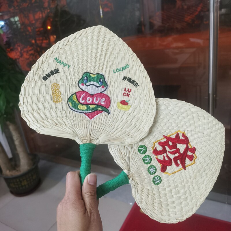 夏季新款老式手工蒲扇草编团扇手摇扇印字粽叶芭蕉扇葵扇刺绣logo