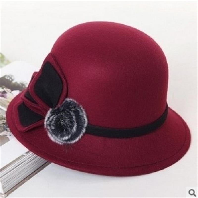 韩版时尚女帽秋季新款女士礼帽复古英伦百搭圆帽优雅红色黑色加绒